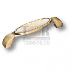 2000-40-128-212 Ручка скоба с золотым орнаментом, цамак с керамикой 128 мм
