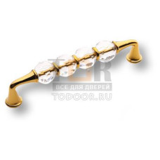 2537-030-128 Ручка скоба, латунь с кристаллами, глянцевое золото 24K, 128 мм