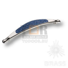 CAMILLA+SW/C+B Ручка скоба c синими кристаллами Swarovski, цвет покрытия- глянцевый хром 128 мм